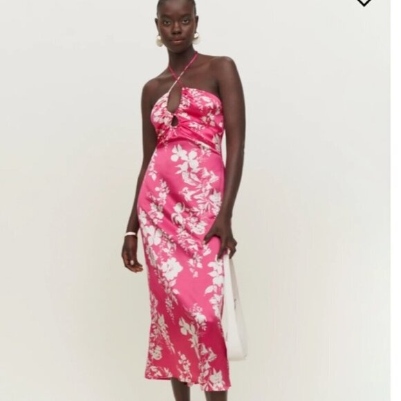 NEW Reformation Antoni Silk Dress Size 10 Hothouse Pink Floral NWT - Picture 1 of 9